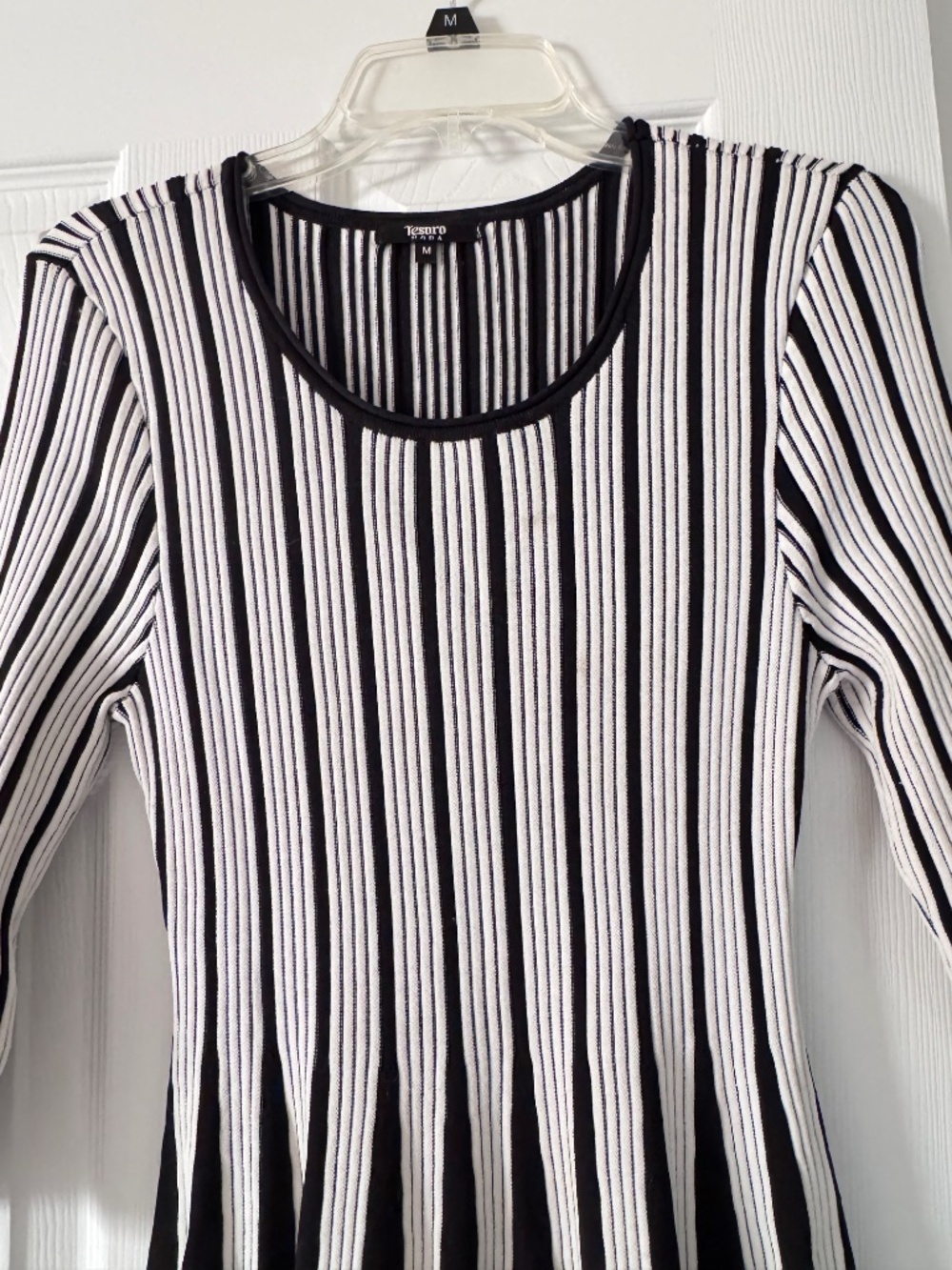 Tesoro Moda Black & Ivory Striped Fit-and-Flare Sweater Dress – Medium - Picture 4 of 7
